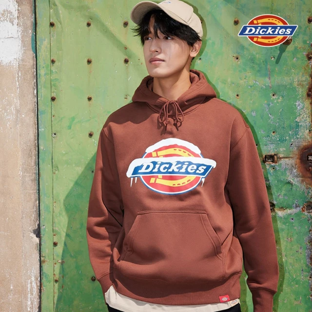 Dickies 男款卡布奇諾棕胸前品牌經典三色Logo印花休閒連帽大學T｜DK0A88N4K47