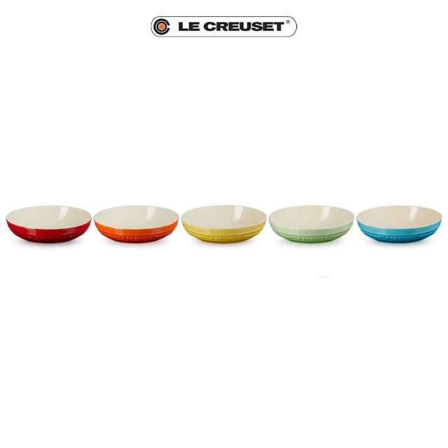 Le Creuset 盒損福利品_瓷器深圓盤組20cm-5入(櫻桃紅/火焰橘/芥末黃/奇異果綠/加勒比海藍)