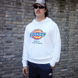 【Dickies】男款白色胸前大尺寸手繪感Logo印花連帽大學T｜DK0A87DMC4D