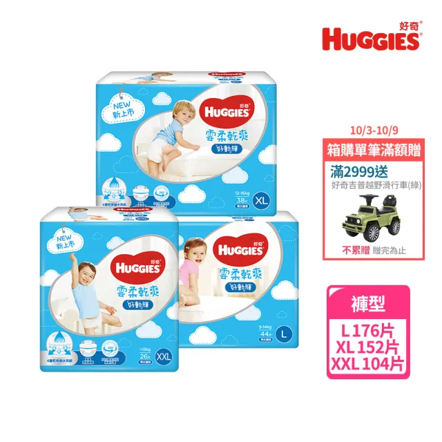 【HUGGIES 好奇】雲柔乾爽 好動褲 L-XXL(紙尿褲/尿布/箱)