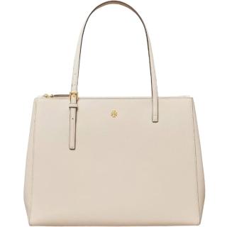 【TORY BURCH】專櫃款象牙白防刮皮革雙拉鍊三層最大款托特包