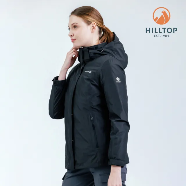 【Hilltop 山頂鳥】GORE-TEX施華洛世奇水鑽防水透氣防風短大衣外套 可銜接內件 女款 黑｜PH22XF13ECA0