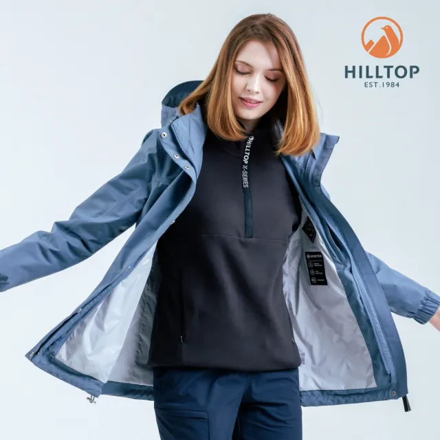 【Hilltop 山頂鳥】GORE-TEX施華洛世奇水鑽防水透氣防風短大衣外套 可銜接內件 女款 藍｜PH22XF13ECE0