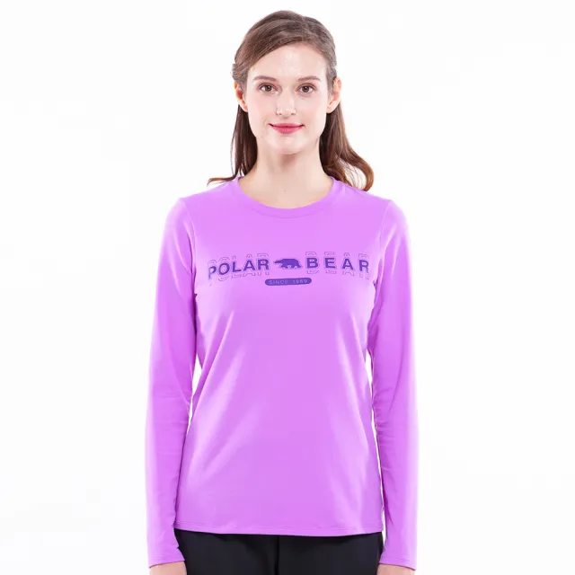 【POLAR BEAR 北極熊】女針織彈性吸排長袖磨毛T恤-粉紫(23T33)
