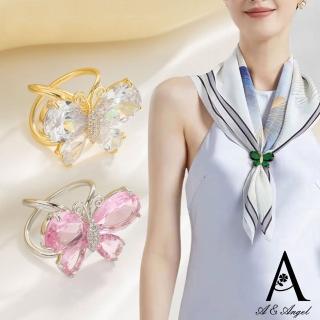 【ANGEL】透光蝴蝶結水晶甜美方巾衣角絲巾扣(3色可選)