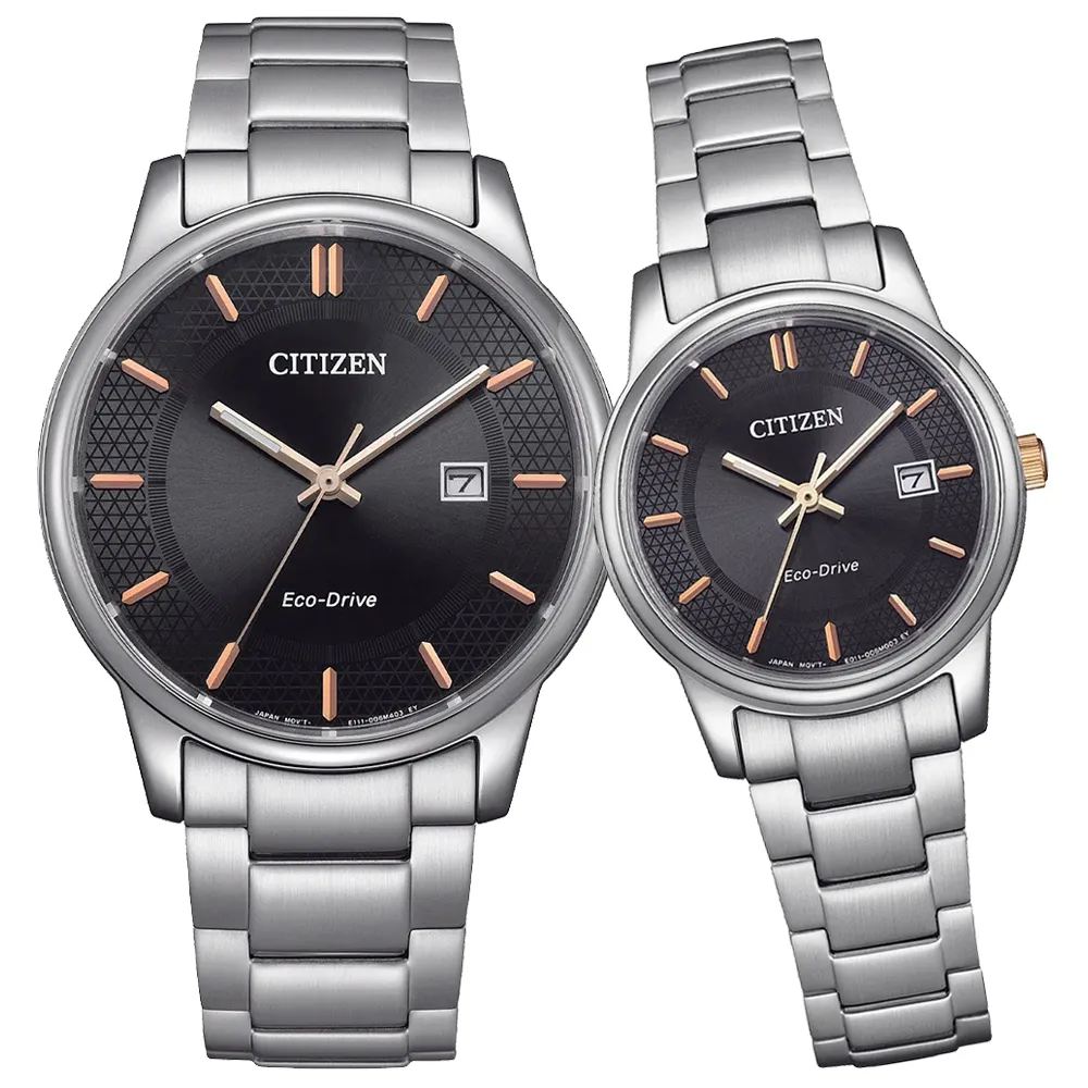 【CITIZEN 星辰 官方授權】光動能簡約大三針對錶-40+27.5mm 情人節 禮物(BM6977-70E/EW2317-76E)