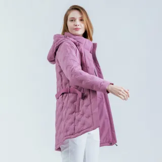 【Hilltop 山頂鳥】超潑水無縫石墨烯保暖蓄熱羽絨長大衣外套 女款 粉紫｜PF21XF98ECH0
