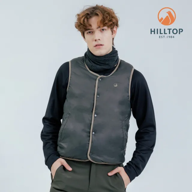【Hilltop 山頂鳥】雙面穿超潑水石墨烯保暖蓄熱羽絨內背心 男款 卡其｜PF25XMG5ECNK