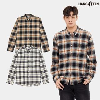 【Hang Ten】男裝-法蘭絨經典格紋純棉長袖襯衫(多色選)