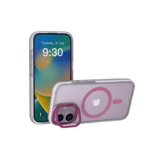 【MONOCOZZI】iPhone 16 磁吸金屬鏡頭支架防摔保護殼-透明/粉紅(支援MagSafe功能)