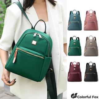 【Colorful Fox】休閒尼龍防潑水雙肩包 後揹包(防水包 粉／綠／藍／卡其／紅／黑)