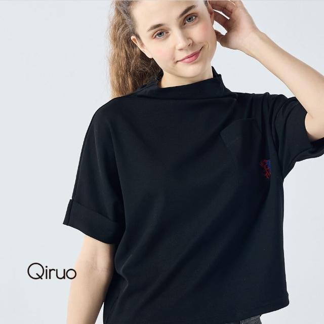 【Qiruo 奇若名品】秋冬專櫃黑色短袖上衣3068A 立領素雅設計(M-2XL)