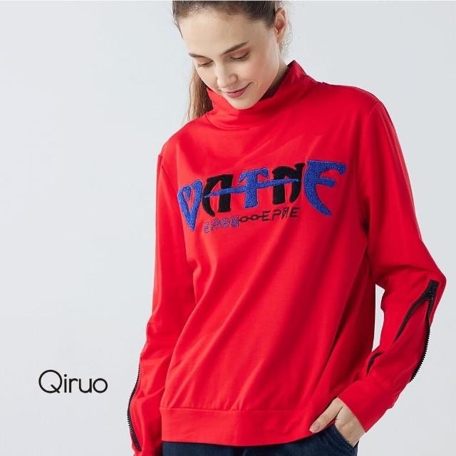 【Qiruo 奇若名品】秋冬專櫃紅色長袖上衣3078A立領英文字母設計(M-2XL)