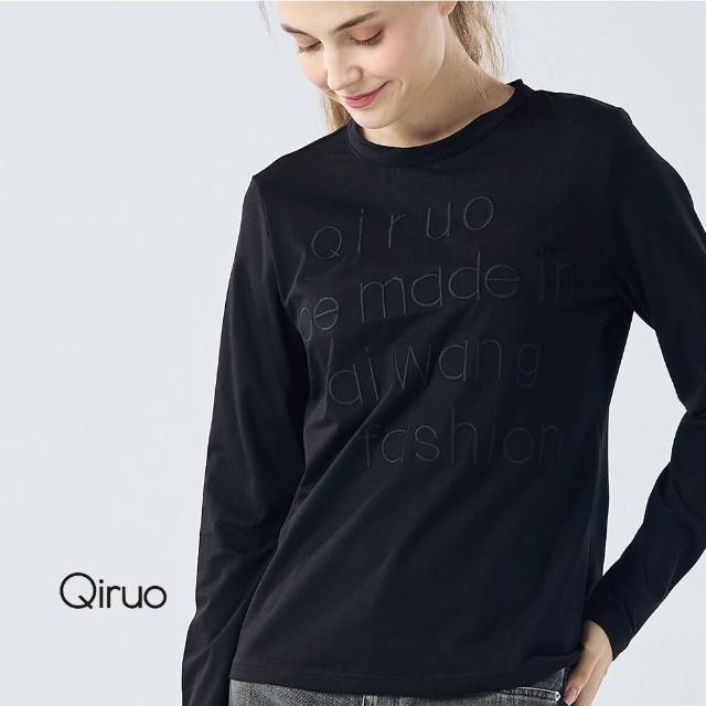 【Qiruo 奇若名品】秋冬專櫃黑色長袖上衣3037A圓領凸字母設計(M-2XL)