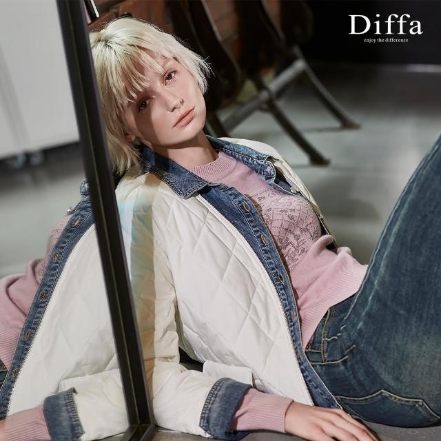 【Diffa】異素材拼接假兩件鋪棉設計外套-女