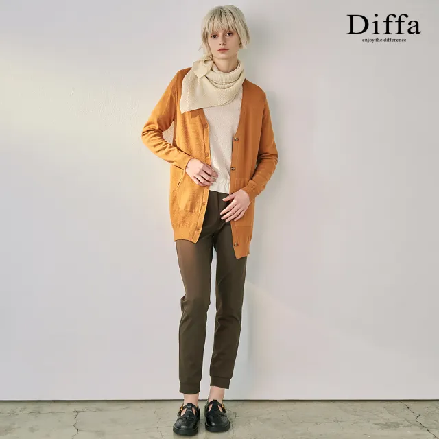 【Diffa】腰抽繩美型剪裁設計長褲-女