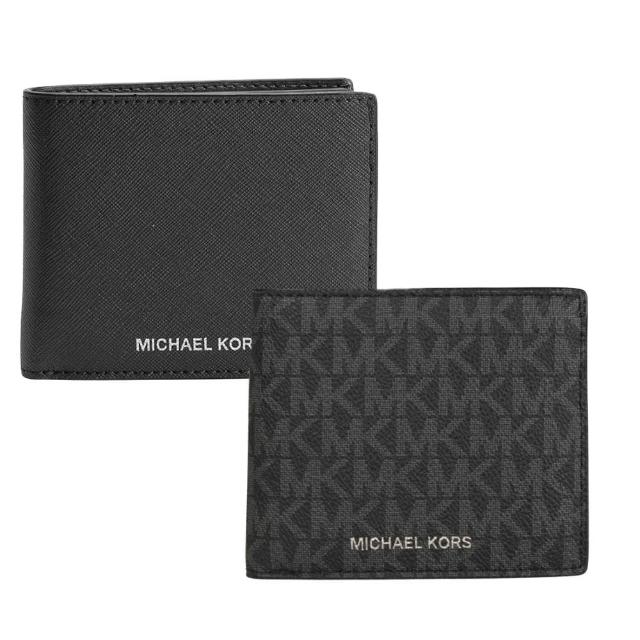 【Michael Kors】防刮皮革/滿版LOGO 對開短夾(多款任選)