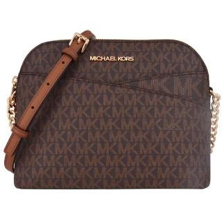 【Michael Kors】JET SET TRAVEL系列 防刮拚色皮革 金字 貝殼 斜揹包 MK貝殼包(字母咖)