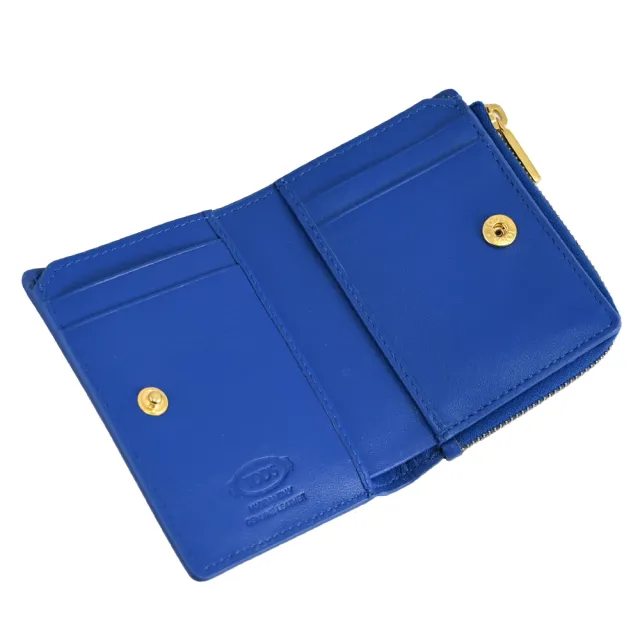 【TOD’S】TODS T Timeless 金屬T LOGO小牛皮扣式零錢短夾(寶藍)