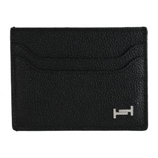 【TOD’S】TODS 金屬雙T LOGO小牛皮信用卡證件名片隨身卡夾(黑)