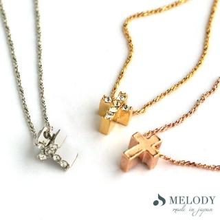 【日本melody accessory】日本製典雅浪漫立體十字架造型鑲鑽銀項鍊 附延長鍊(日式輕奢珠寶 微鑲鑽精緻禮物)