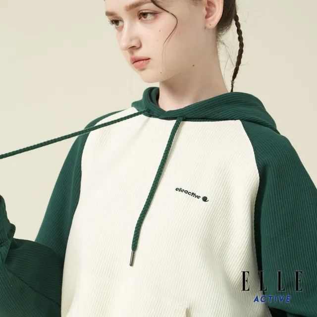 【ELLE ACTIVE】女款 撞色連帽上衣-綠色(EA24A2W1406-45)