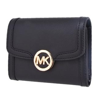 【Michael Kors】LEIDA系列 金字LOGO 三折式 拉鍊零錢袋 短夾 中夾(經典黑)