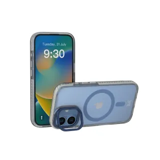 【MONOCOZZI】iPhone 16 磁吸金屬鏡頭支架防摔保護殼-透明/藍色(支援MagSafe功能)