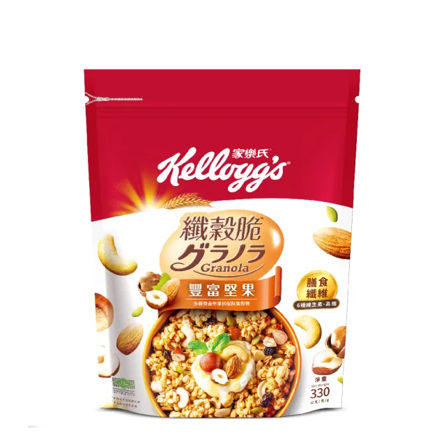 【家樂氏Kelloggs】纖穀脆口味任選x1包(黑巧/果實/超莓/堅果/Light/燕麥)