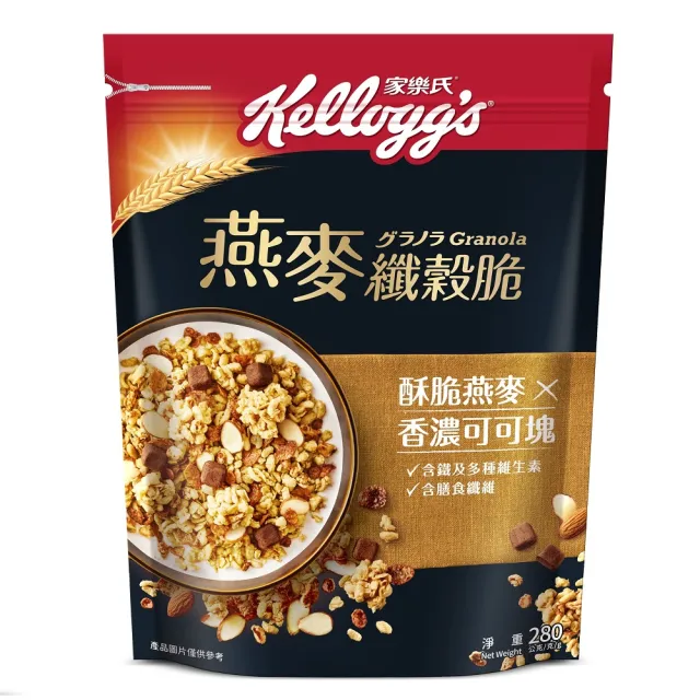 【家樂氏Kelloggs】纖穀脆口味任選x3包水果麥片(榛果可可/鮮摘草莓/黑巧/果實/超莓/堅果/Light/燕麥)