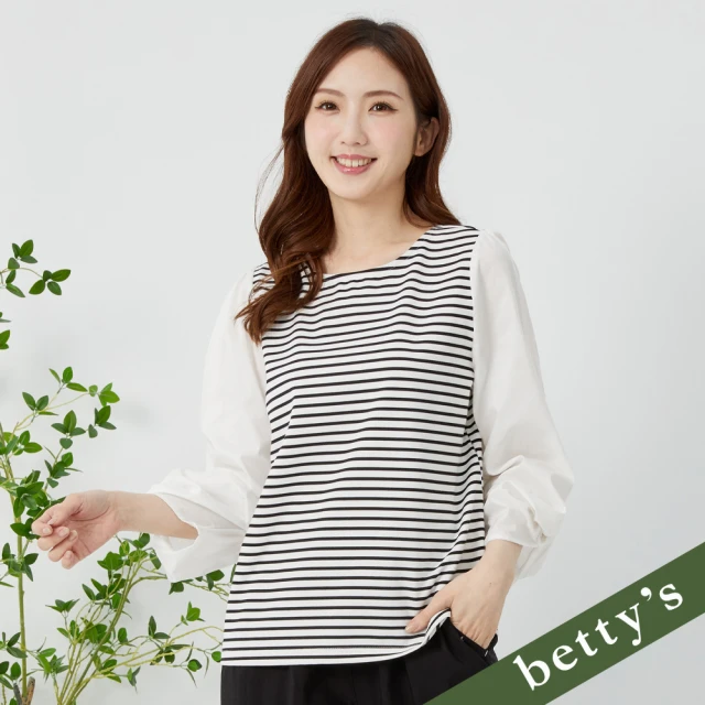 betty’s 貝蒂思 橫條紋拼接圓領長袖T-shirt(象牙白)