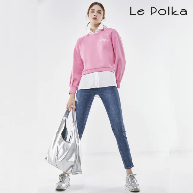 Le Polka 美式復古牛仔五分短褲-女(丹寧)