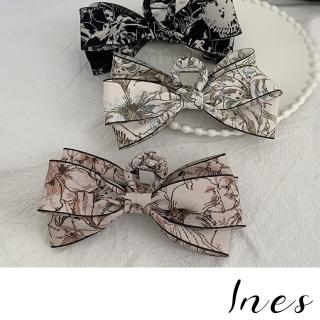 【INES】水墨髮夾 蝴蝶結髮夾/韓國設計法式水墨線條布藝蝴蝶結抓夾 髮夾 馬尾夾(3色任選)