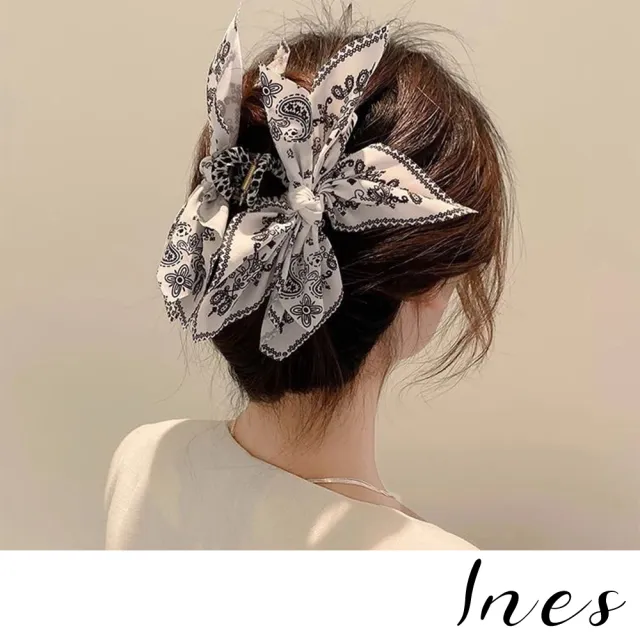 【INES】韓國設計時尚腰果花布藝蝴蝶結造型抓夾 髮夾 馬尾夾(花布髮夾 蝴蝶結髮夾)