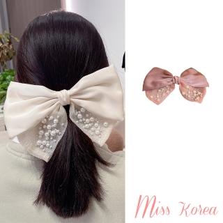 【MISS KOREA】珍珠髮夾 蝴蝶結髮夾/韓國設計唯美蕾絲珍珠大蝴蝶結髮夾 馬尾夾(3色任選)