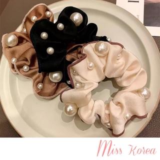 【MISS KOREA】雙色髮圈 珍珠髮圈/韓國設計雙色滾邊大小珍珠造型大腸圈 髮圈 髮繩(3色任選)