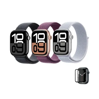 鋼化保貼組【Apple】Apple Watch S10 GPS 42mm(鋁金屬錶殼搭配運動型錶環)