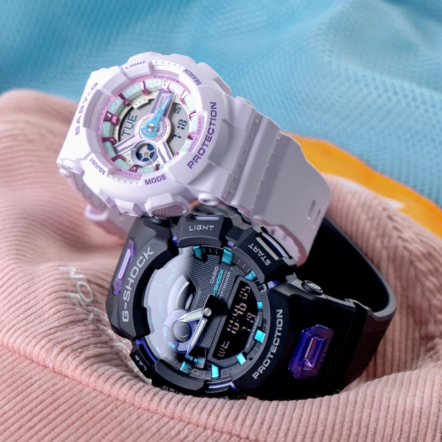 CASIO 卡西歐 G-SHOCK x BABY-G 雙重悸動運動情人對錶/黑x紫(GBA-900-1A6DR+BA-110XPM-6ADR)