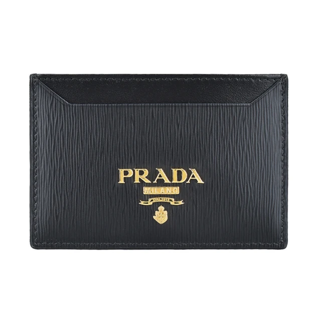 PRADA 普拉達 PRADA立體LOGO開放式2卡水波紋PVC卡片夾(黑)