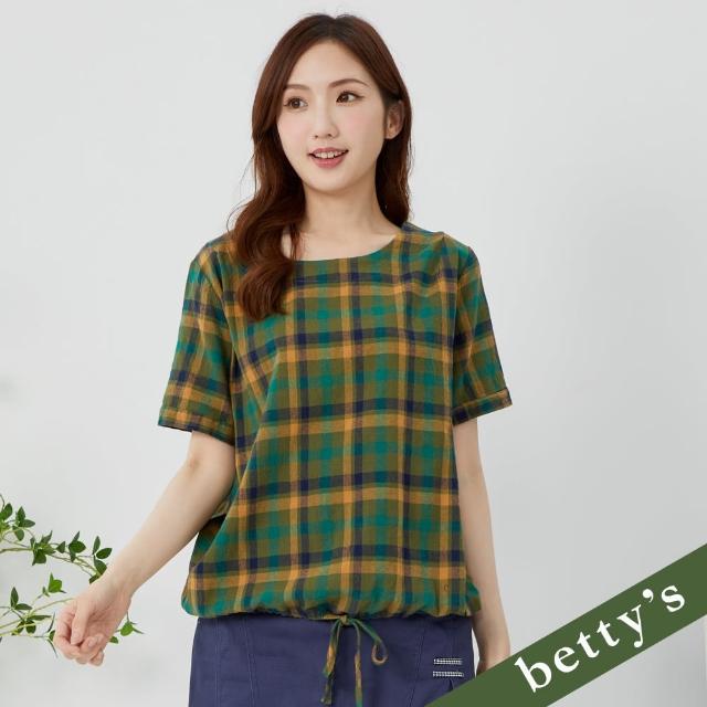 【betty’s 貝蒂思】彩色格紋抽繩短袖上衣(草綠色)