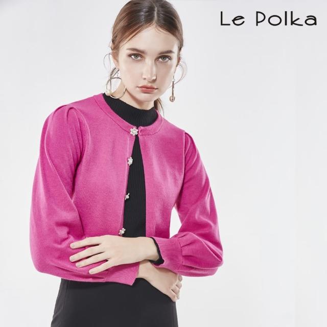 【Le Polka】小花釦短版針織外套-女