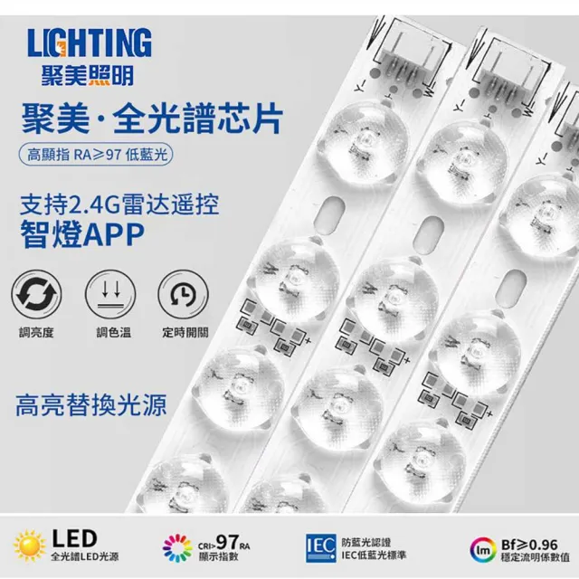 【聚美照明】吸頂燈 木紋 app三色無極調光 40CM 4200lm 智能高亮款(臥室兒童燈/客廳燈/防藍光護眼燈)