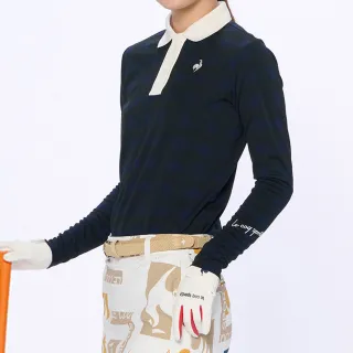 【LE COQ SPORTIF 公雞】高爾夫系列 女款藏青色吸濕速乾抗U優雅的提花長袖POLO衫QLU2J103