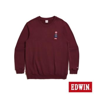 【EDWIN】男裝 牛仔褲徽章厚長袖T恤(朱紅色)