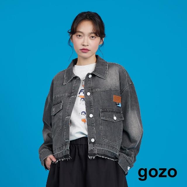 【gozo】皮標造型尼龍拼接牛仔外套(兩色)