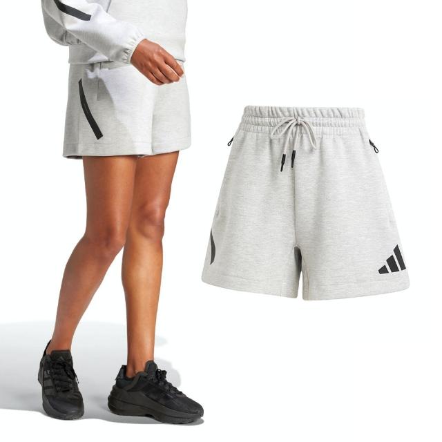 【adidas 愛迪達】WZNE  SHORT 女款 灰色 棉質 寬鬆 高腰 綁帶 短褲