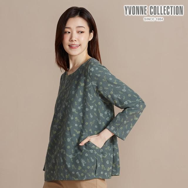 【YVONNE 以旺傢飾】刷毛冬日印花長袖上衣-綠