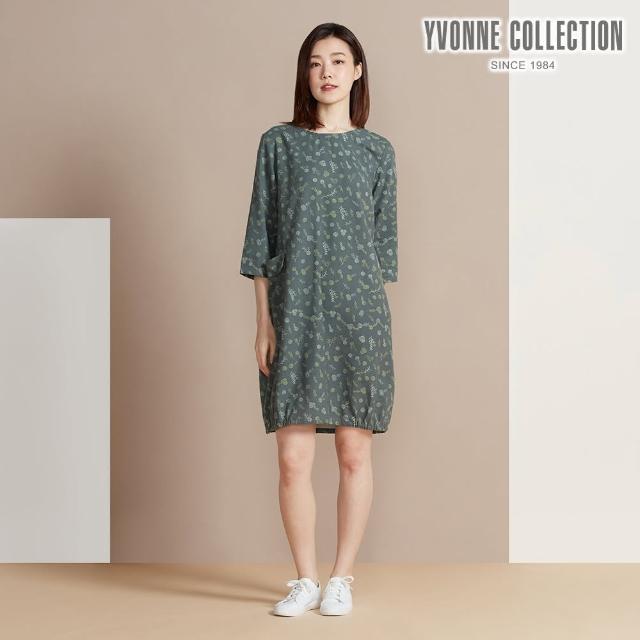 【YVONNE 以旺傢飾】刷毛冬日印花七分袖洋裝-綠