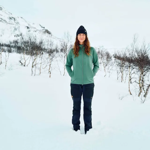 【Fjallraven】Abisko Grid Fleece連帽夾克 女(FR14600184-614綠繡)