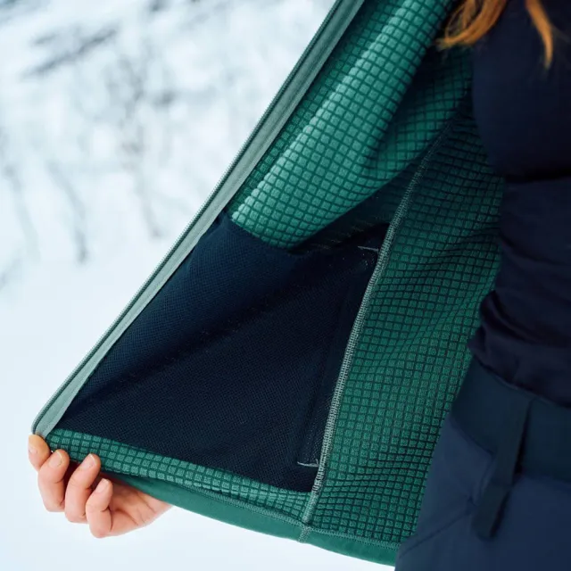 【Fjallraven】Abisko Grid Fleece連帽夾克 女(FR14600184-614綠繡)